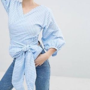 Pull & Bear Gingham Extreme Sleeve Top